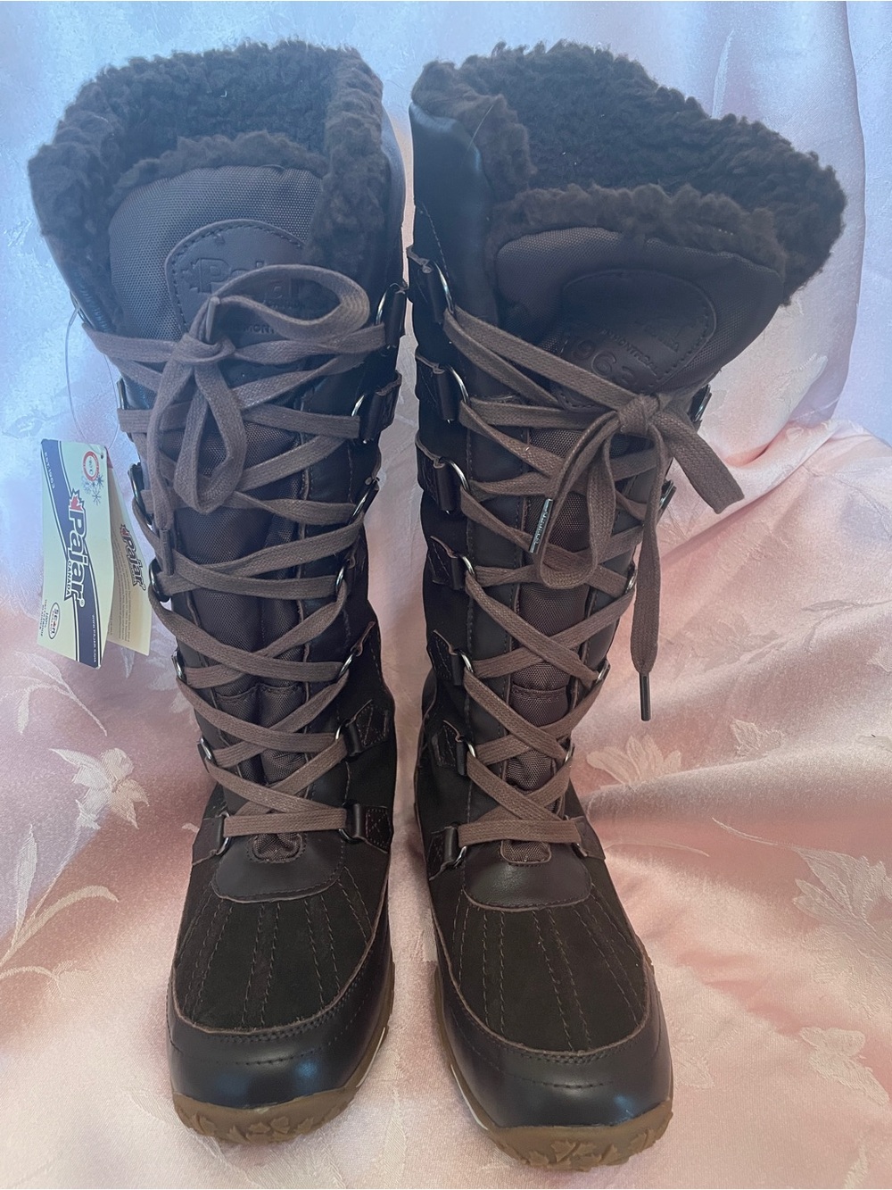 Pajar Women's Dark Brown Lace-Up Shearling-Trim Winter Boots